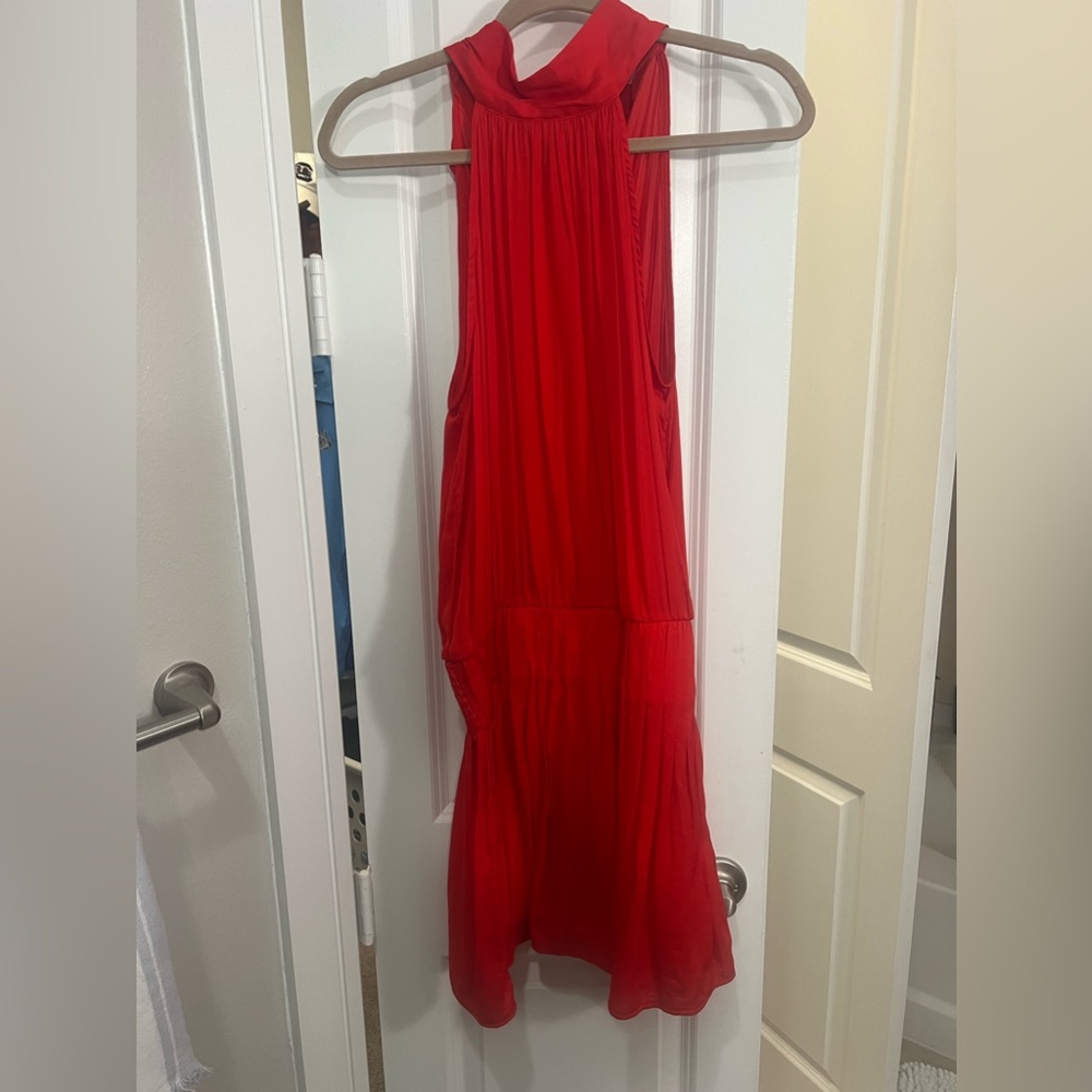 DO+BE high neck red dress with a cinched waist! Very flattering!